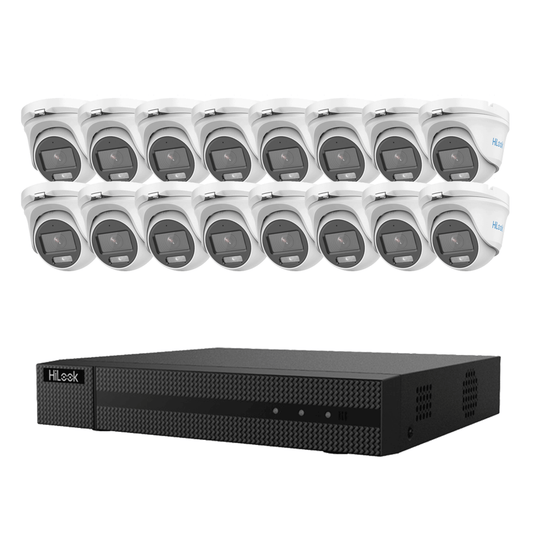Hikvision HiLook 2MP 1080P ColorVu Outdoor/Indoor 16x Audio White Camera Kit + HDD